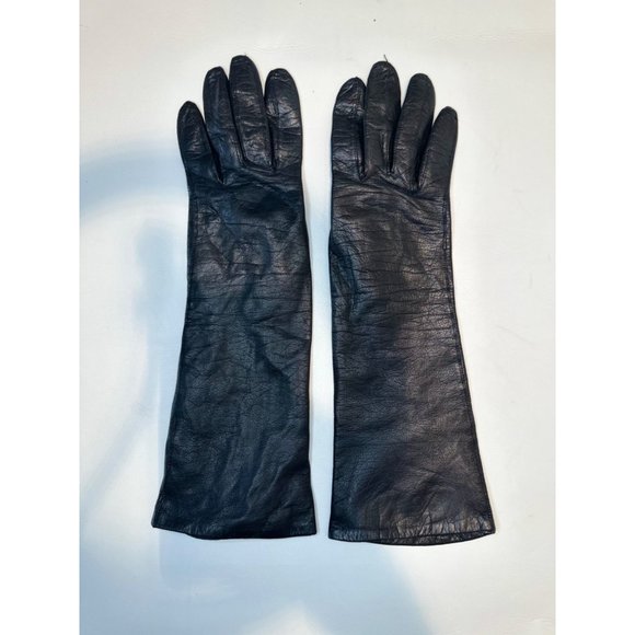 Vintage Millay WPL9362 Real Kid 100% Silk  Lined~Long LT Black Leather Gloves - Picture 6 of 7
